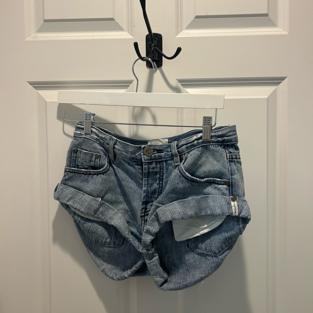 One Teaspoon Blue Jean Shorts Distressed Cut-Off